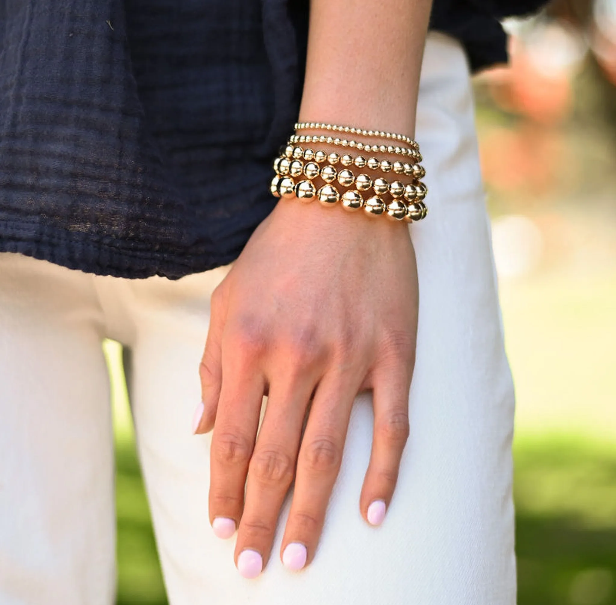 3mm 14k Gold Filled Beaded Lux Bracelet Trio Set