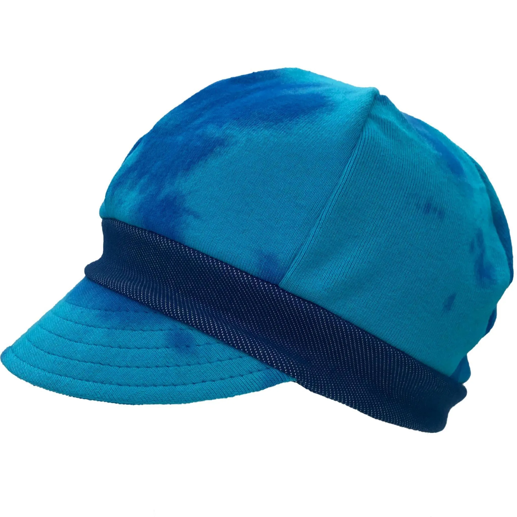 Adult Hat - Upcycled Jersey Weekender in Blue Tie Dye with Navy Dot Band by Hats for Healing