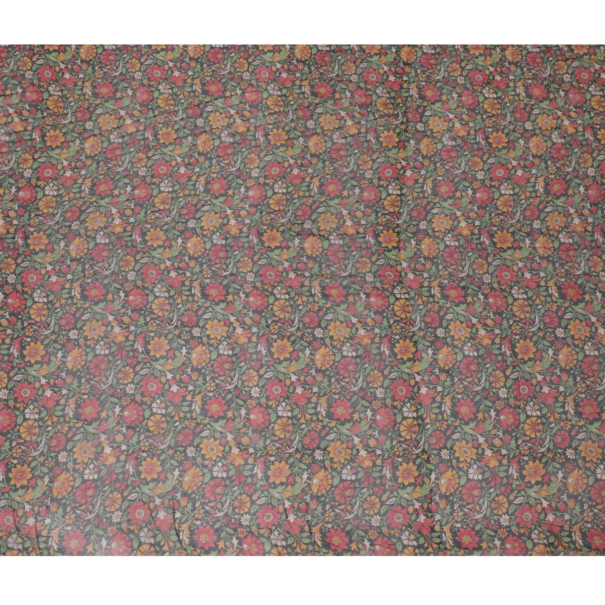 Autumnal Black Bliss Silk Chiffon Fabric - Rich Floral Harmony, 110cm Width - Purchase Online for Distinctive Fashion and Décor-D18173