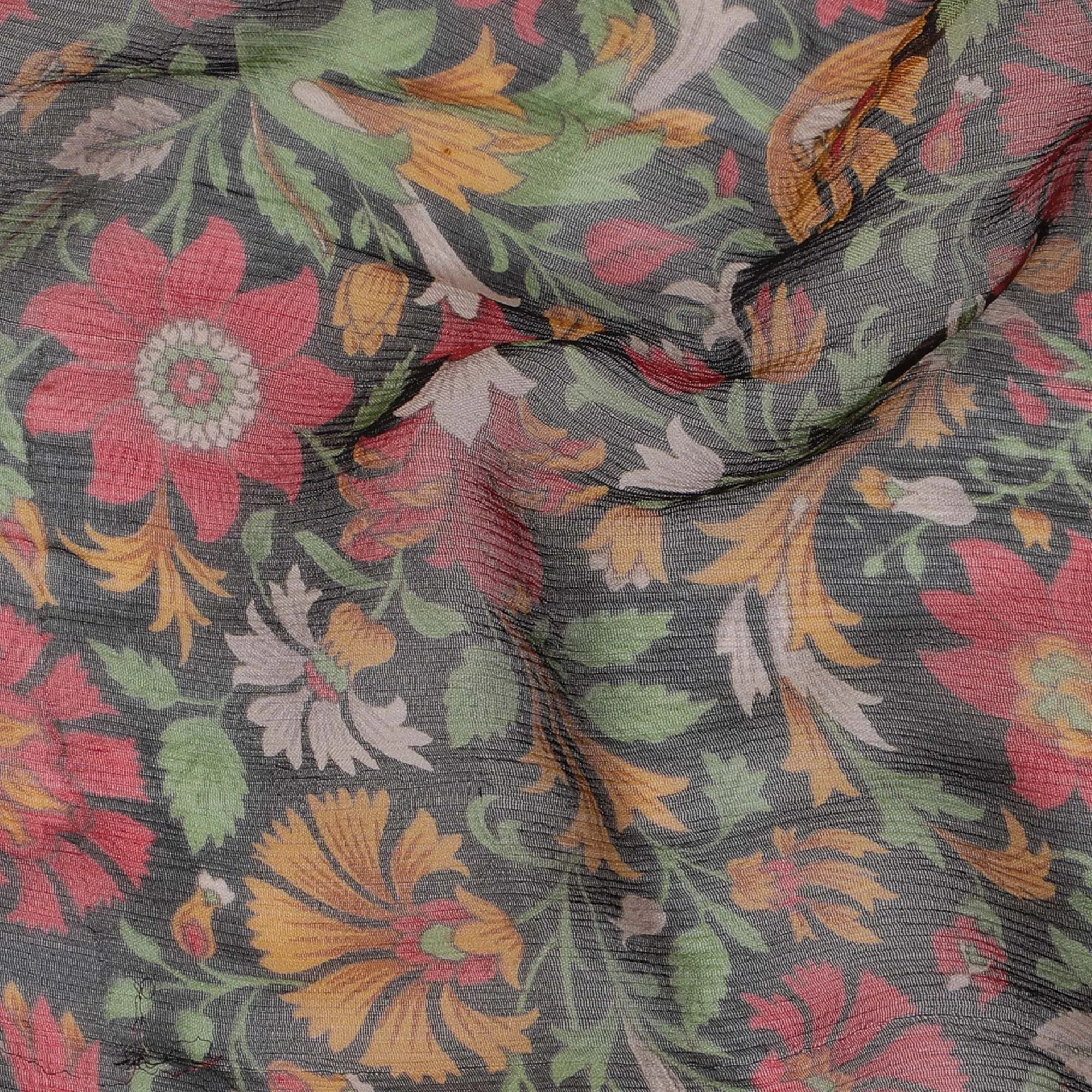 Autumnal Black Bliss Silk Chiffon Fabric - Rich Floral Harmony, 110cm Width - Purchase Online for Distinctive Fashion and Décor-D18173