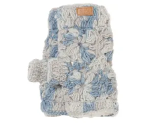 Blue Wool Texting Gloves, Chunky Knit Hand Warmer, Cozy Fleece Lining, Tie Dye Fingerless Mittens