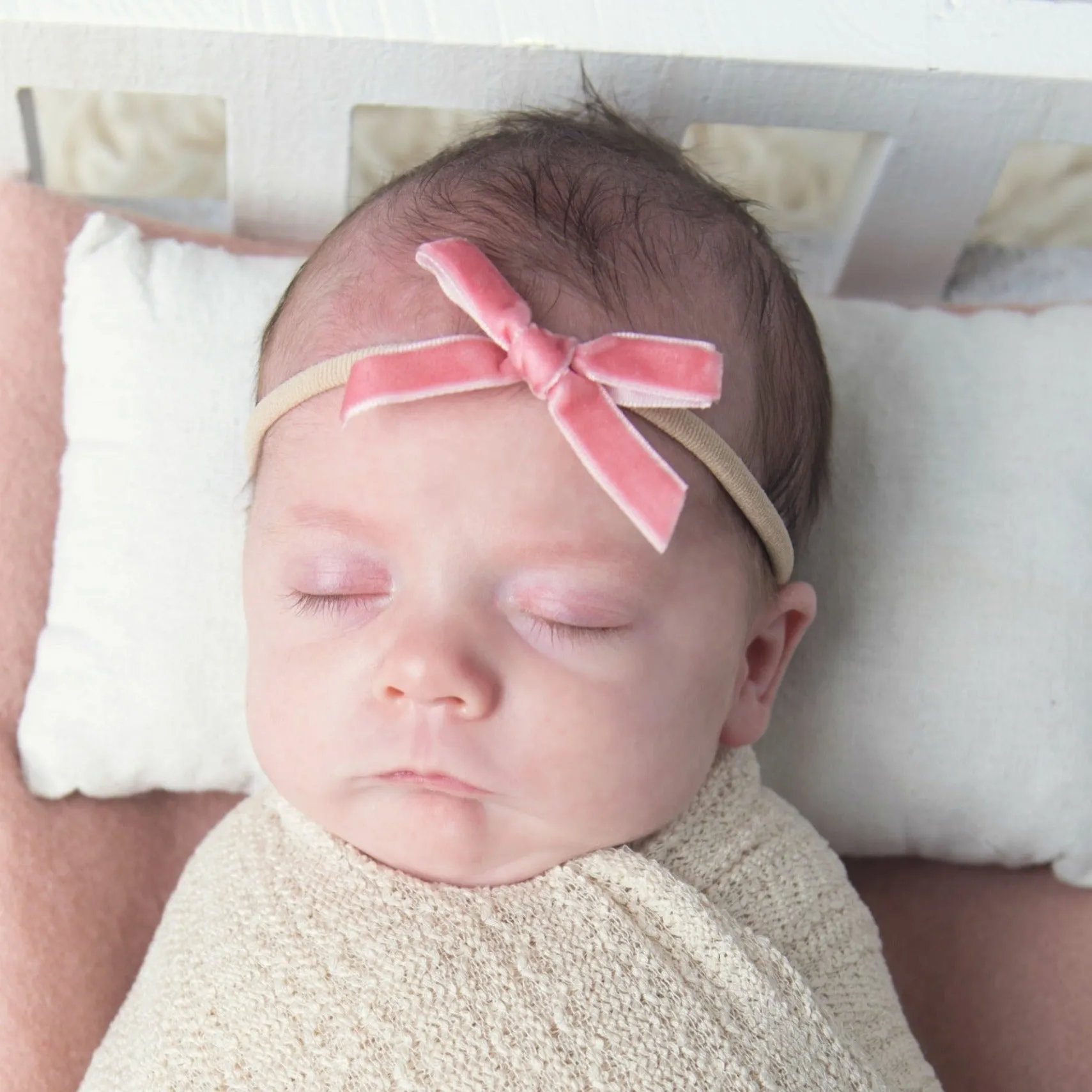 EVIE Velvet MINI Bow on Skinny Nylon Headband - Rose