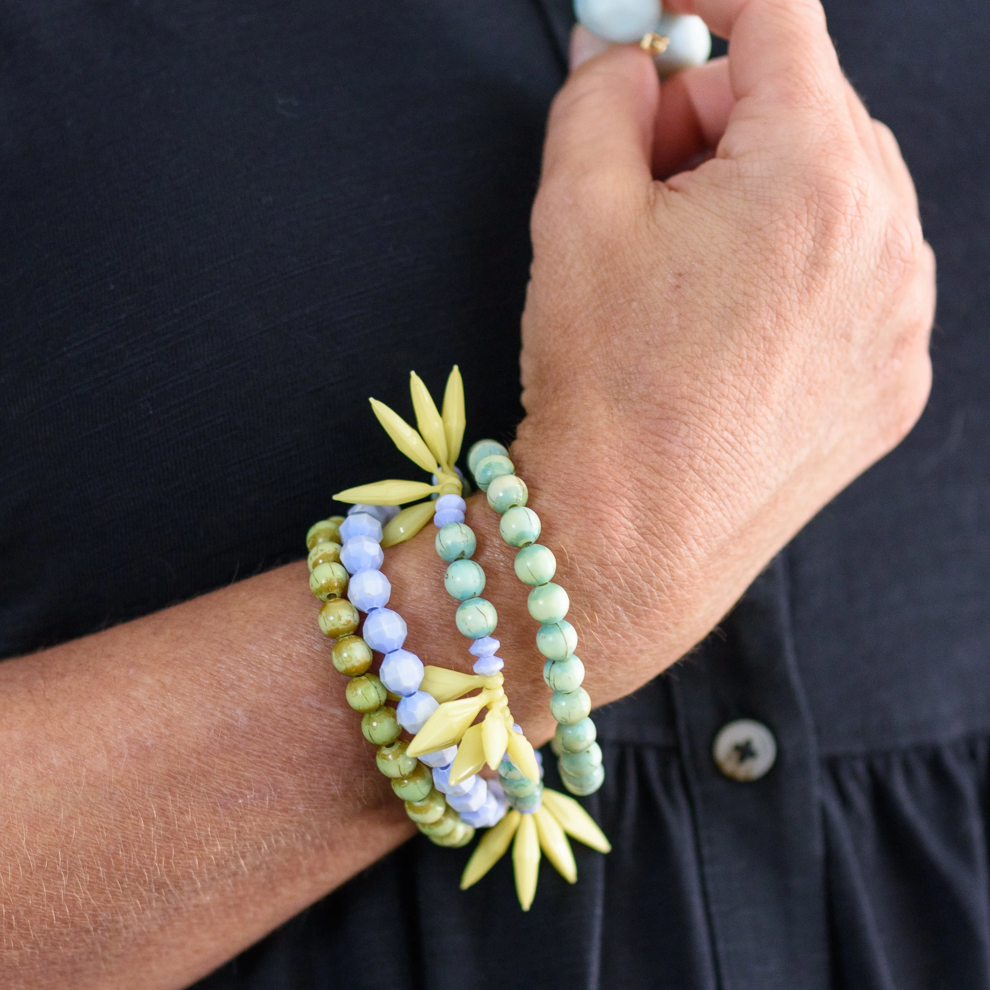 Fern and Iris Stack and Stretch Bracelet Set