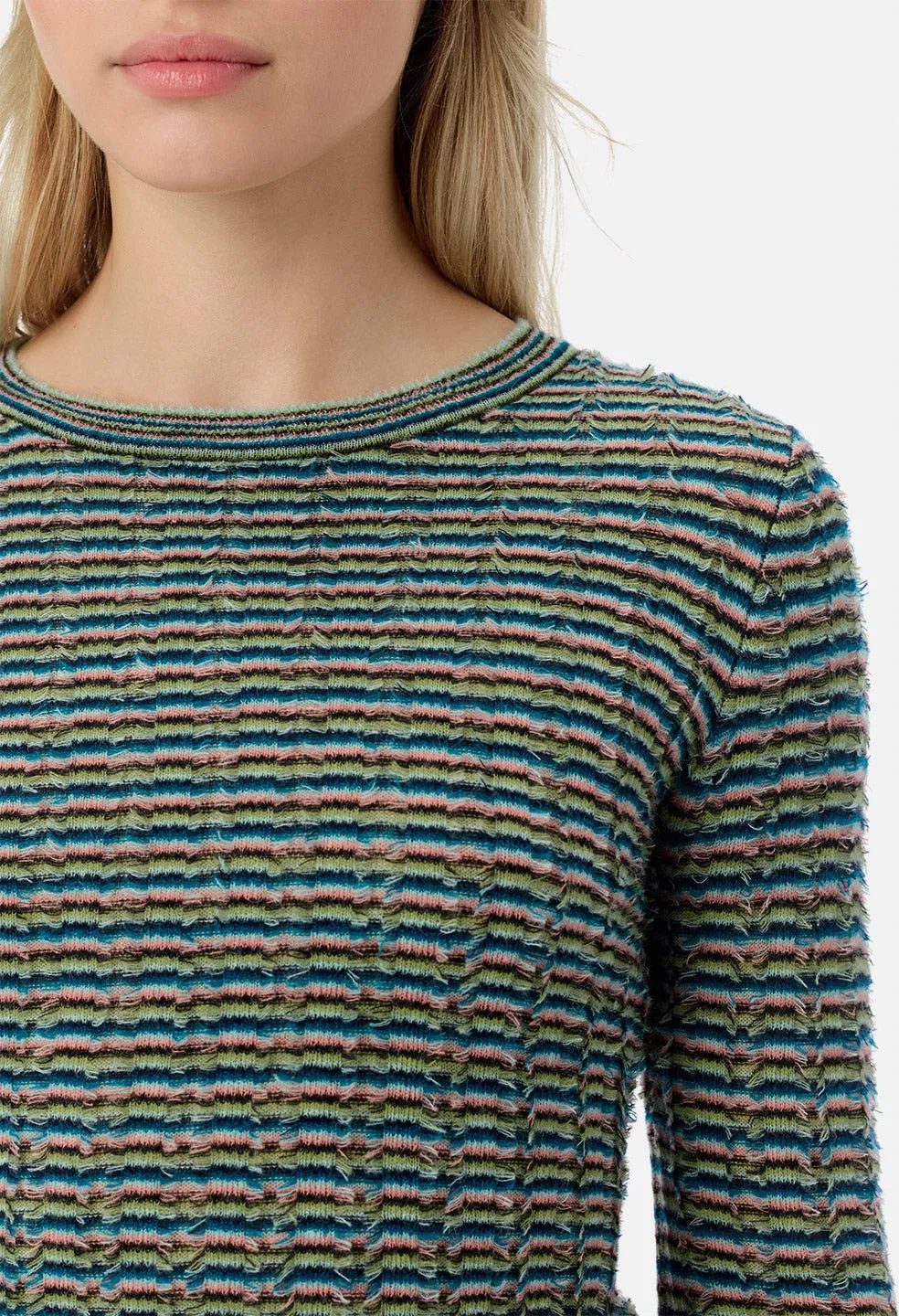Fil Coupe Alpaca Cropped Crew / Teal Stripe