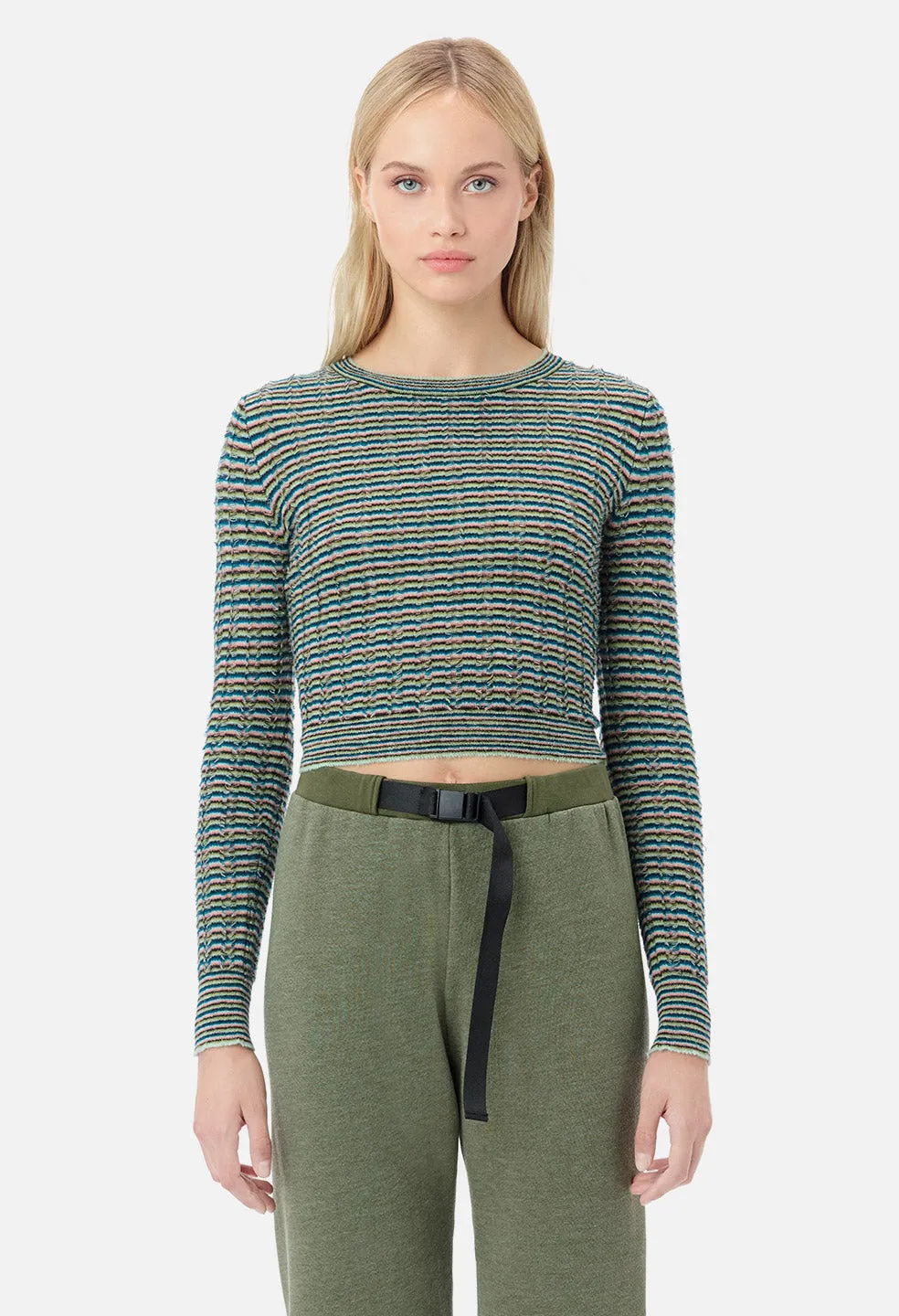Fil Coupe Alpaca Cropped Crew / Teal Stripe