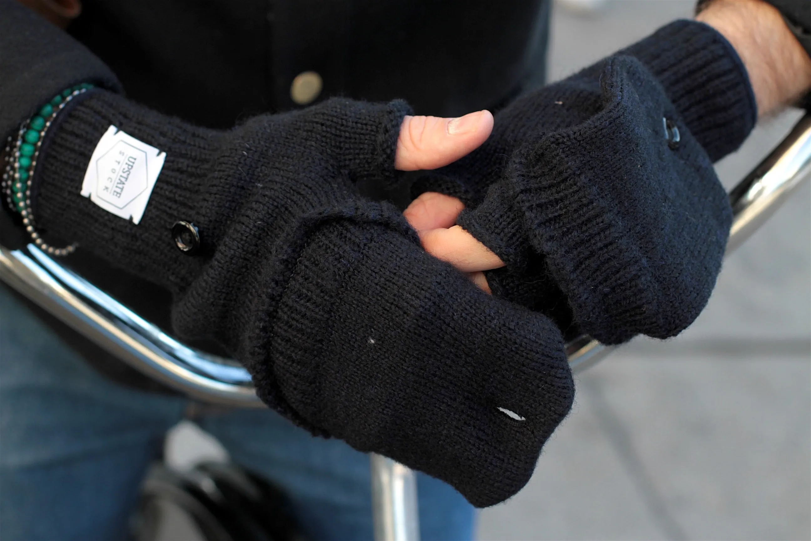 Navy Melange Convertible Fingerless 'Glomitt' with Black Deerskin