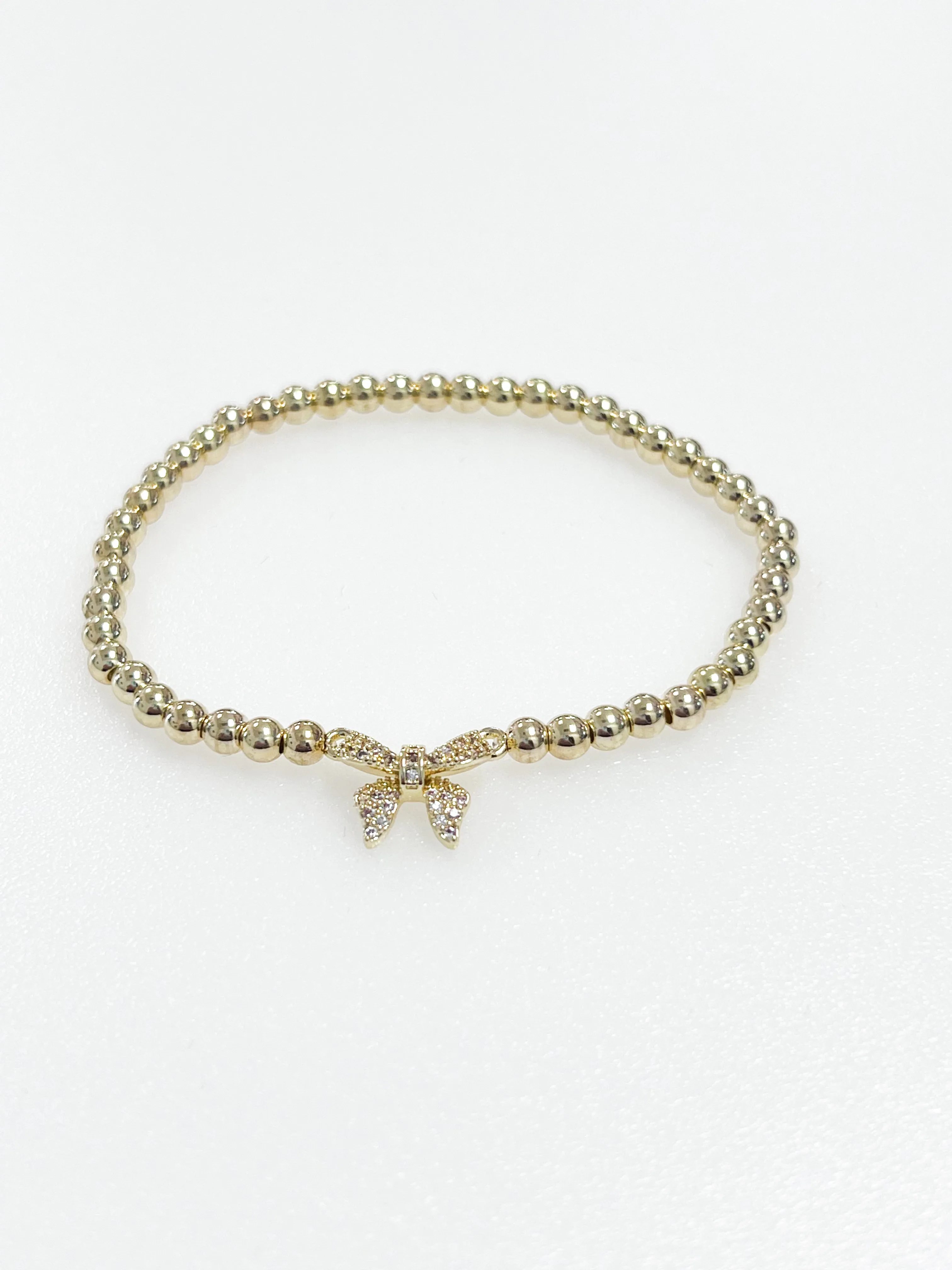 Paisley - Gold Beaded Bracelet w/ Rhinestone Bow