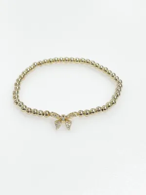 Paisley - Gold Beaded Bracelet w/ Rhinestone Bow