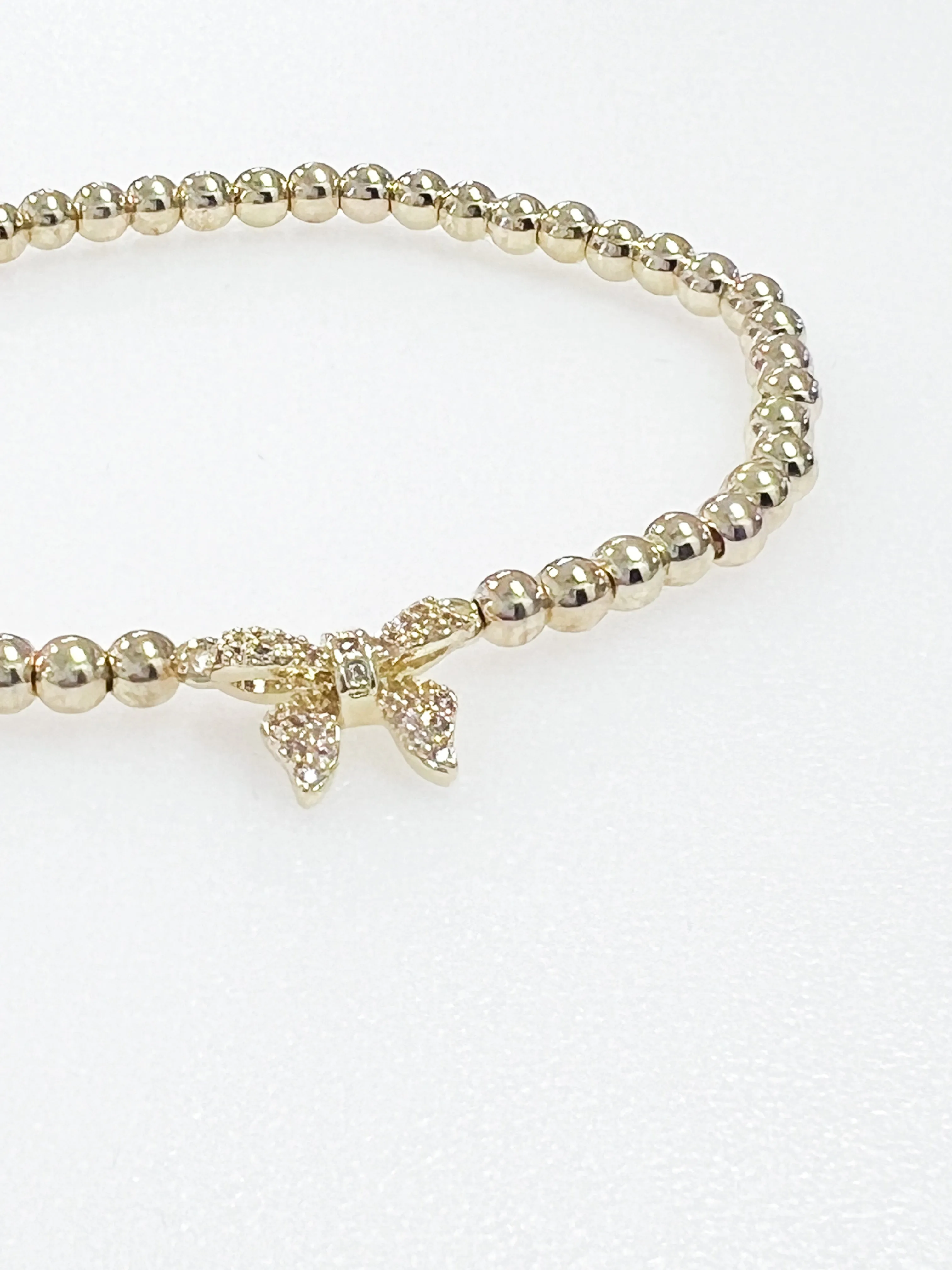 Paisley - Gold Beaded Bracelet w/ Rhinestone Bow