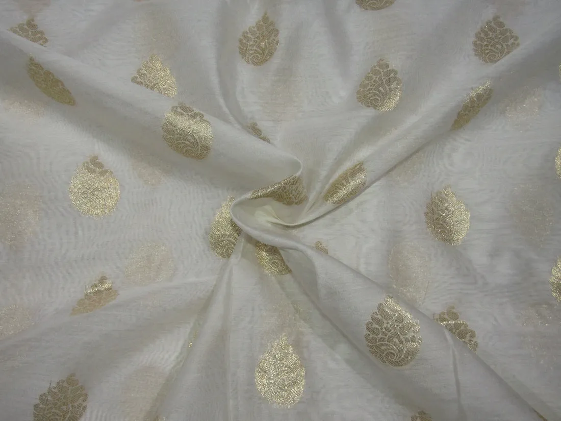 Pure Silk Cotton Chanderi Fabric Natural ivory x metallic gold 44'' wide by the yard