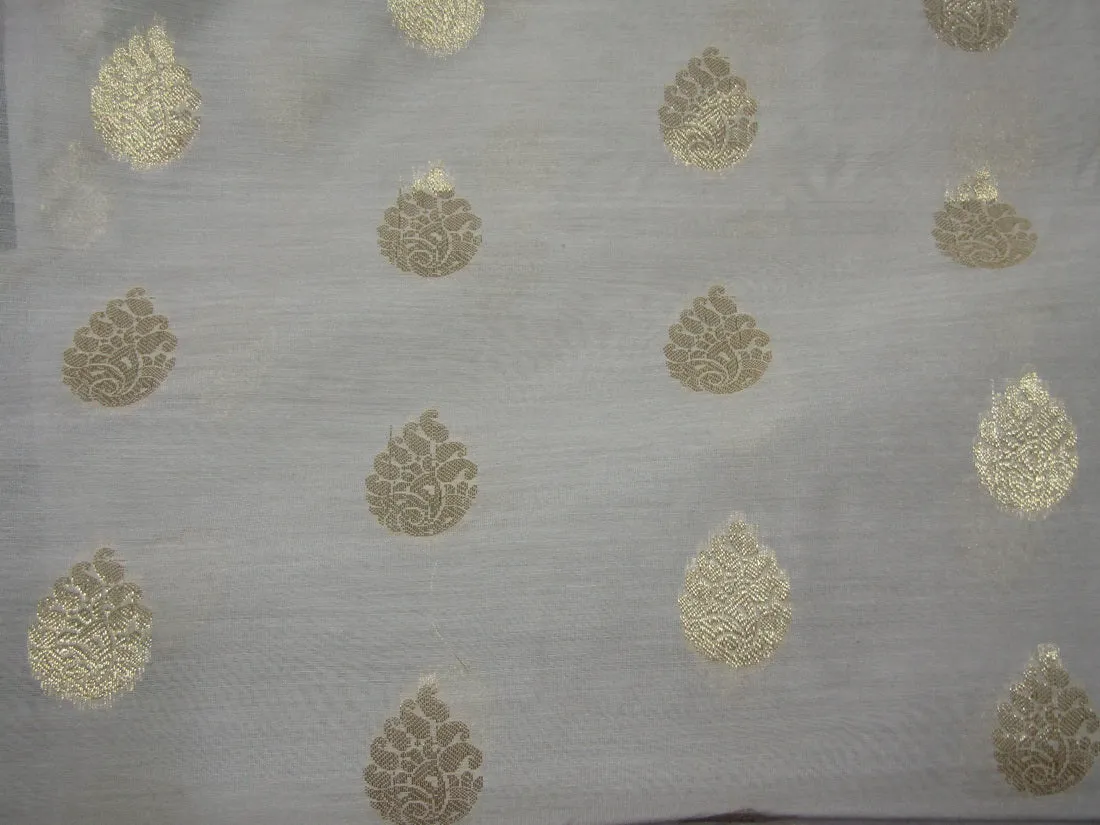Pure Silk Cotton Chanderi Fabric Natural ivory x metallic gold 44'' wide by the yard