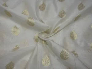 Pure Silk Cotton Chanderi Fabric Natural ivory x metallic gold 44'' wide by the yard