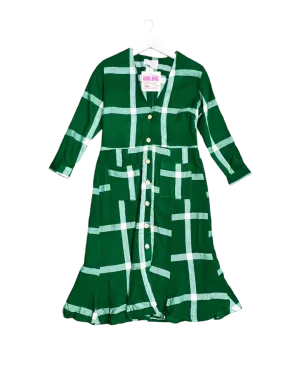 Size L - Collective Closets Green Check Button Front Midi Dress