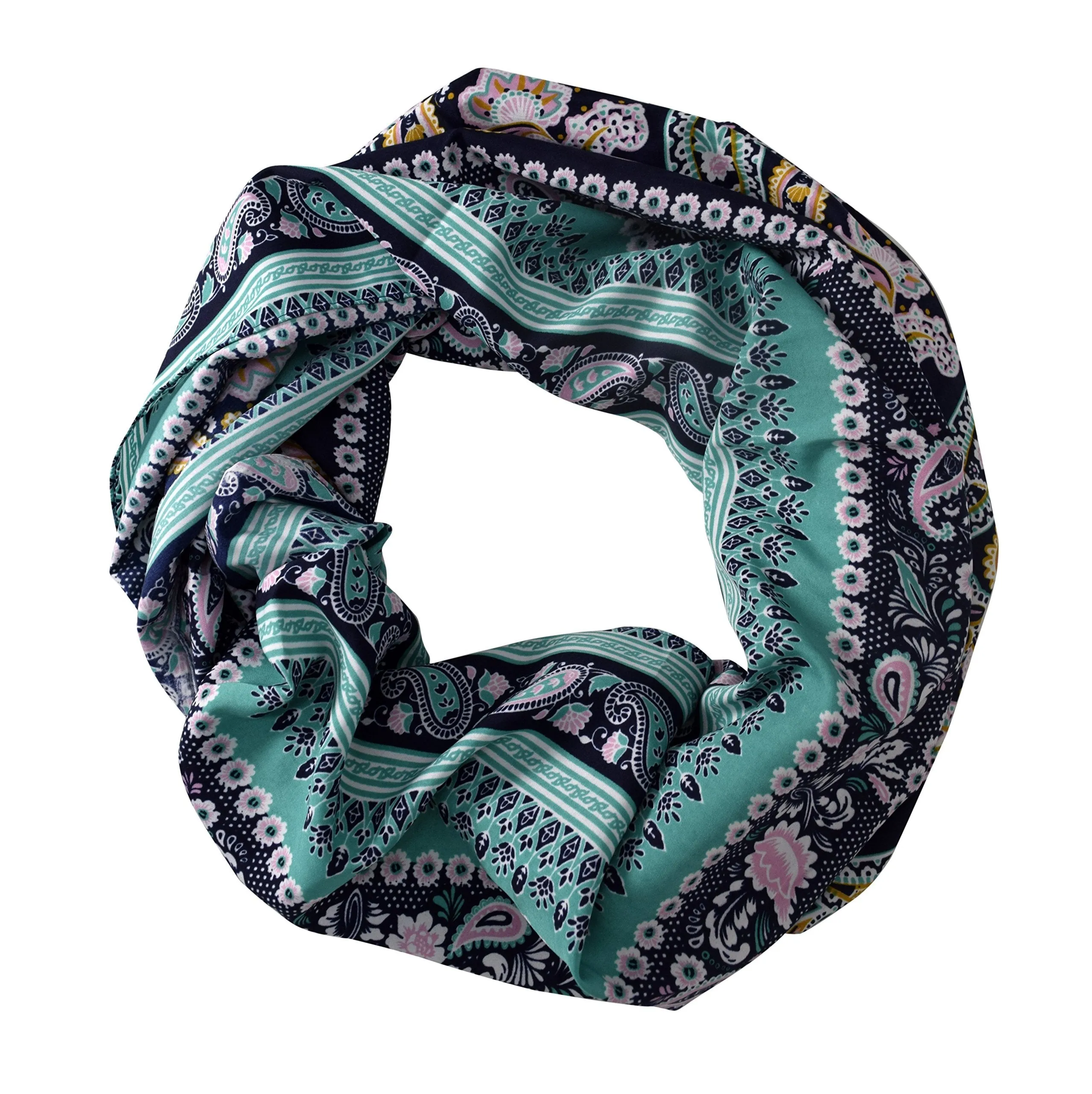 Teal Navy Peach Couture Chic Graphic Paisley Printed Infinity Loop Scarf Various Colors