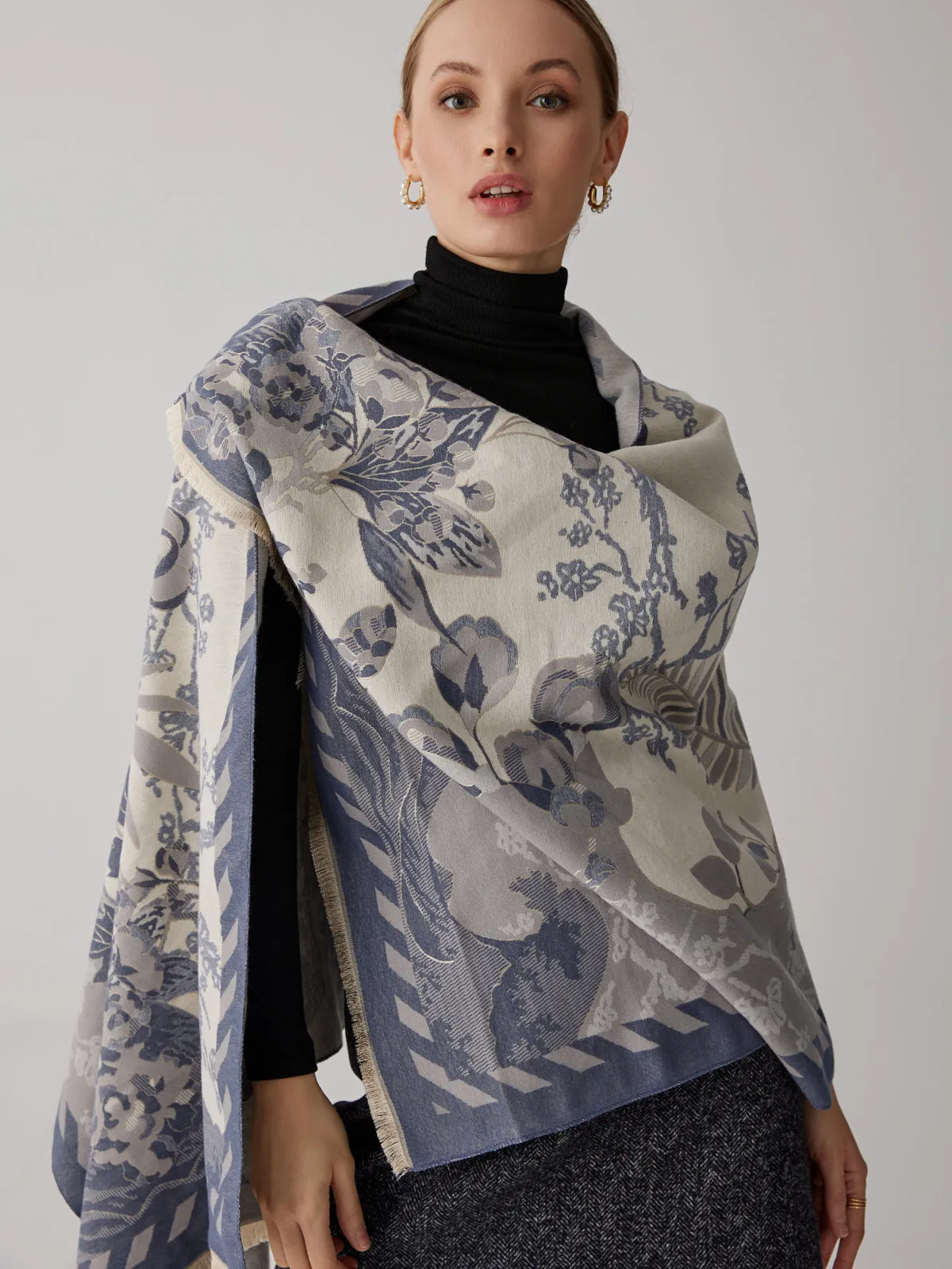 Vintage Plant Flower Trendy Jacquard Cotton Scarf