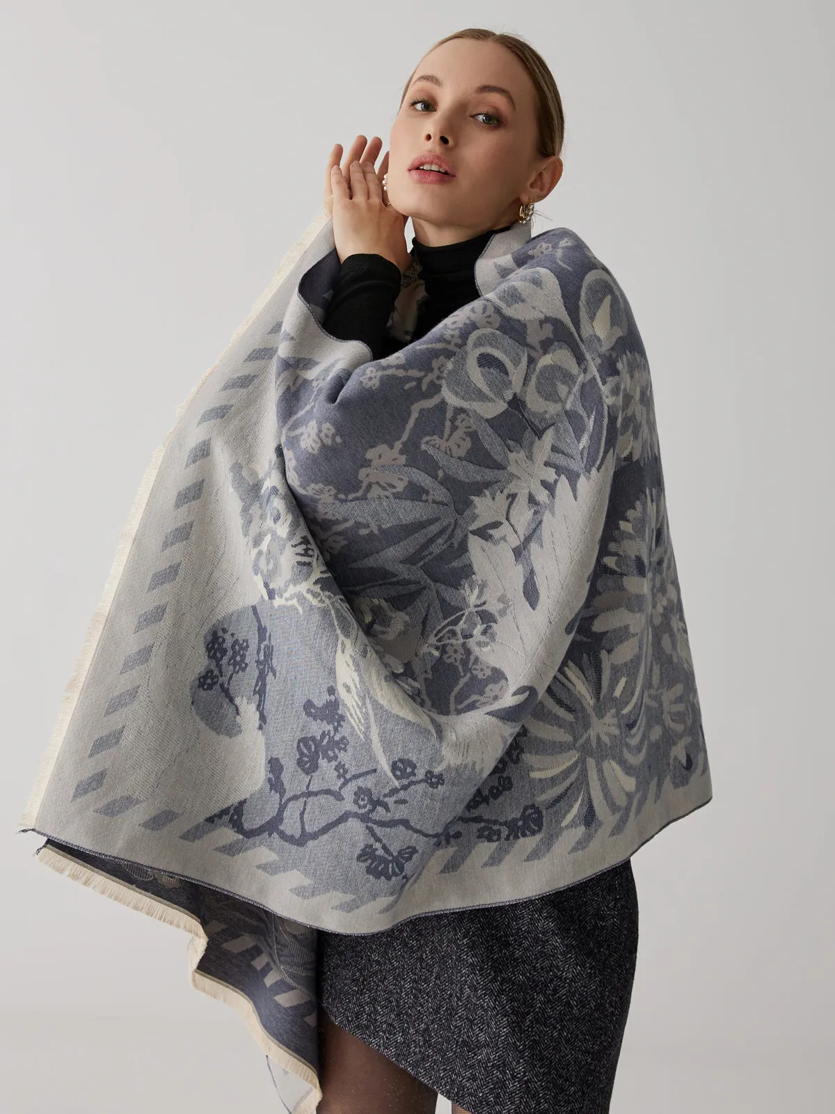 Vintage Plant Flower Trendy Jacquard Cotton Scarf