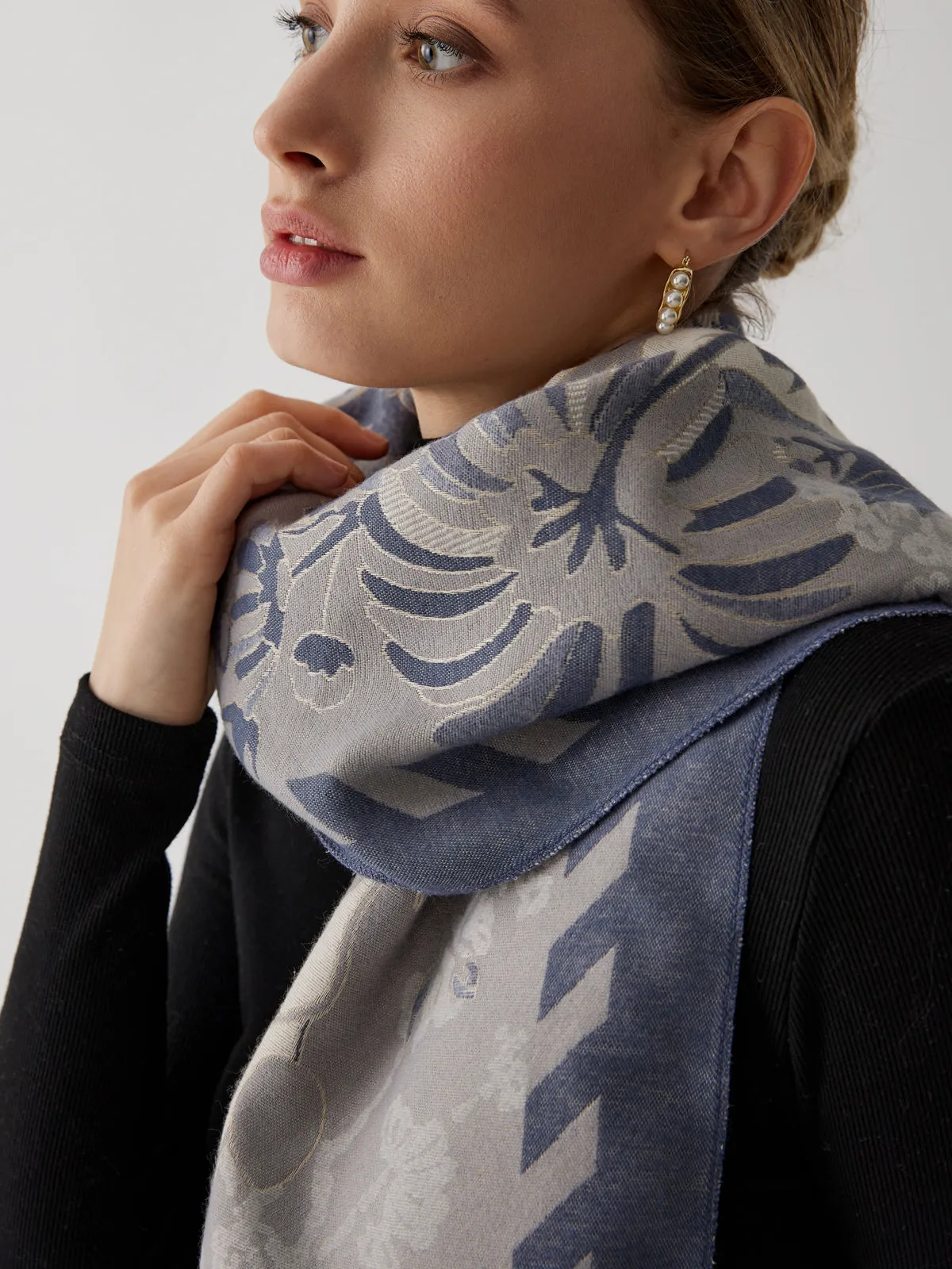 Vintage Plant Flower Trendy Jacquard Cotton Scarf