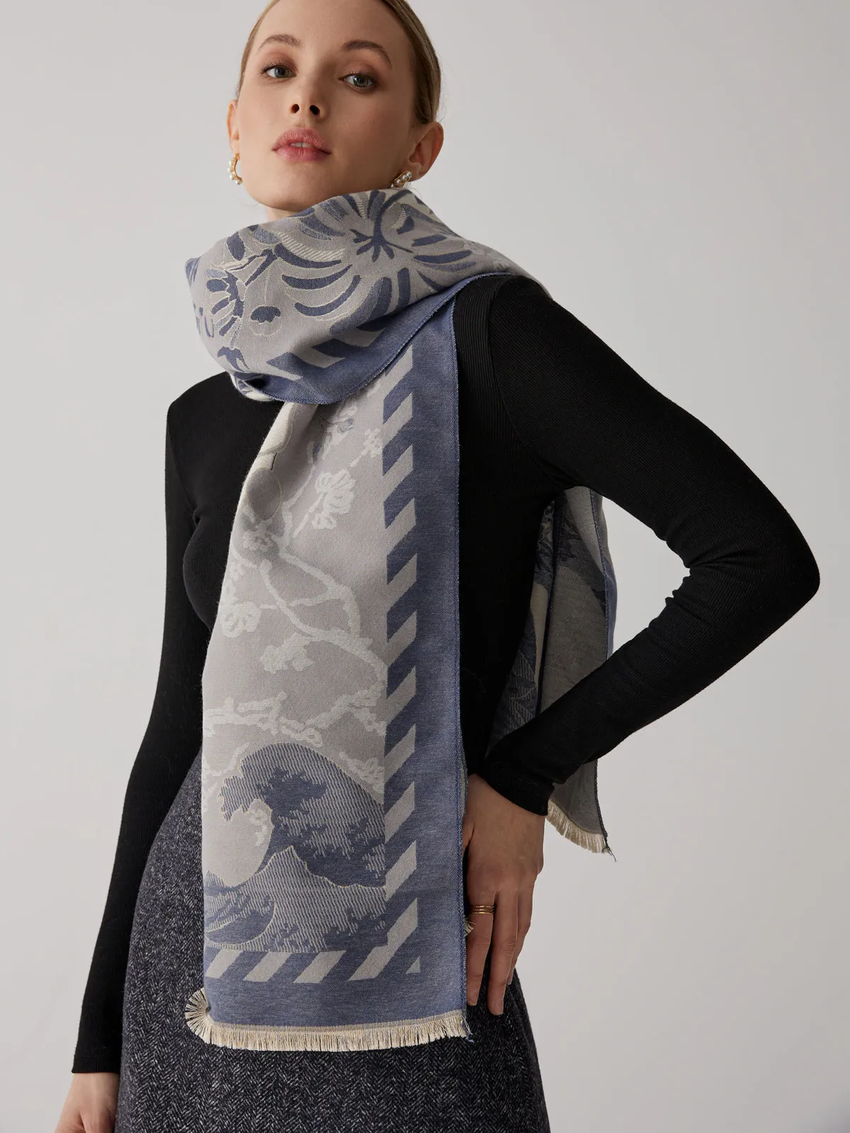 Vintage Plant Flower Trendy Jacquard Cotton Scarf