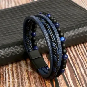 Wrap Bracelet Leather Mens Stack Braid Bead