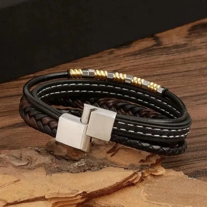 Wrap Bracelet Leather Mens Stack Braid Bead